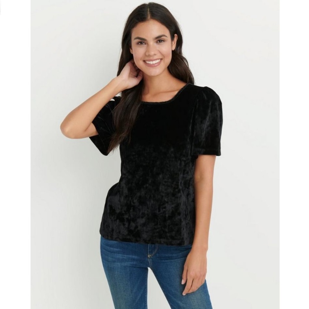 Lucky Brand Solid Black Half Front Velvet Blouse Shirt Top Women’s Small 👚